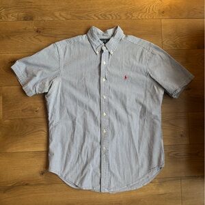 Ralph Lauren Men's Short-Sleeve Button-Down Shirt - Blue and White Stripe